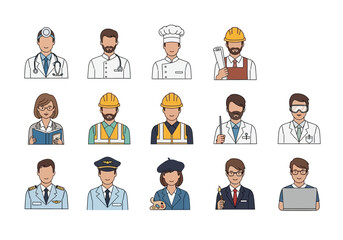 Diverse Professional Avatars A Collection of Career Representations.