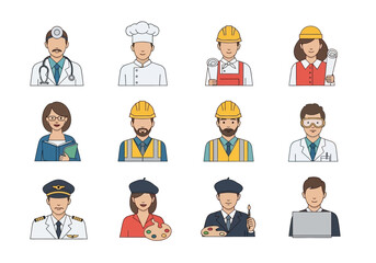 Fototapeta premium Diverse Professions A Collection of Career Avatars.