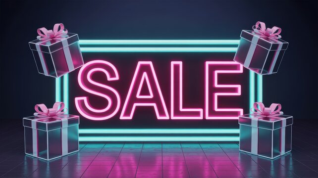 Grab Stunning Deals Now Sale with Pink Neon Letters and Elegant Gifts, Get Ready for Holiday Shopping and Cyber Monday Savings, Limited Time Offers