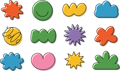 Illustration of colorful shapes with black outline on white background