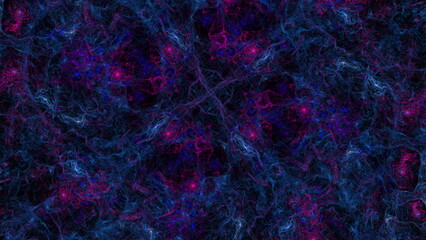 Intricate abstract design features a rich blend of deep reds and blues, creating a dynamic visual experience reminiscent of cosmic elements in motion, swirling through space. 3d render