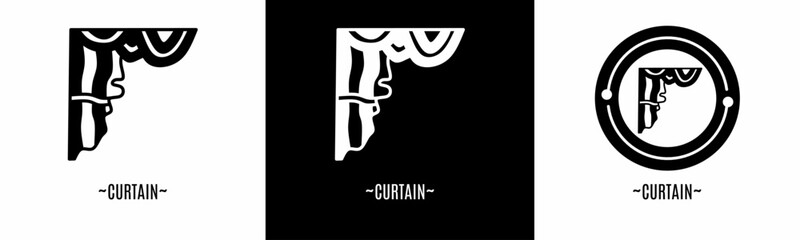 Curtain logo set. Collection of black and white logos. Stock vector.