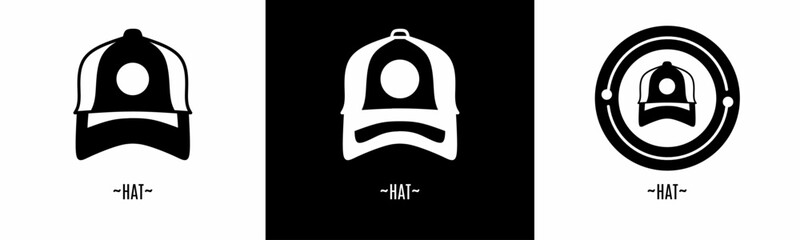 Hat logo set. Collection of black and white logos. Stock vector.