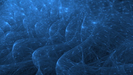 Swirling blue patterns create a sense of movement and fluidity in a digital environment, revealing textures that evoke a feeling of depth and energy. 3d render