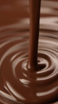 Macro cinematic video of molten chocolate being poured.