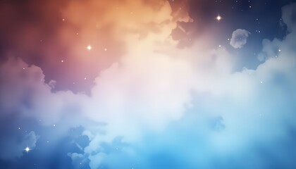Dreamy Sky Background with Clouds and Stars