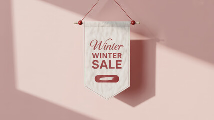 Winter sale banner with elegant script on blush pink wall adds festive charm to your seasonal promotions and advertising campaigns, grabbing customer attention