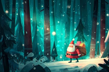 santa claus in the winter forest 