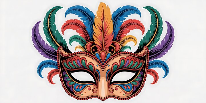 Ornate colorful carnival mask adorned with feathers creates a festive, eye catching decoration - Powered by Adobe