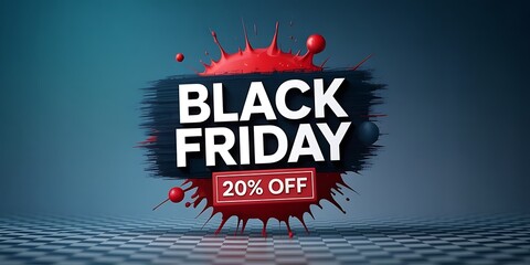 White Black Friday text splashes with twenty percent off on a patterned floor