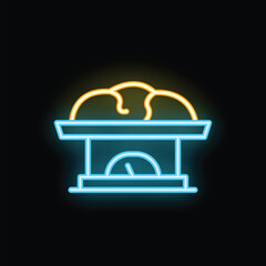 Neon sign representing a traditional brick oven, with fire inside and a loaf of bread baking, featuring temperature control