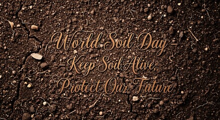 Close up of soil with world soil day message keep soil alive protect our future in brown text overlay
