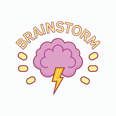 Brainstorm concept illustration with brain and lightning bolt, creative thinking and idea design