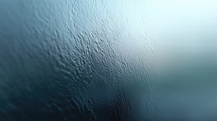 Glass Surface Covered With Condensation Droplets. Closeup Wet Texture With Blue Hue And Blurred Background. Useful For Weather, Window Or Mood Design Visuals