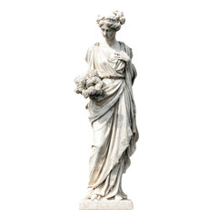 Classical Marble Female Statue Holding Flowers in Draped Garment Elegant Artistic Sculpture