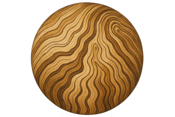 Abstract wood grain circle pattern with natural wavy lines and warm brown texture on transparent background