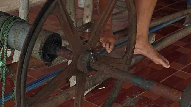 Reed mattress. Weaving and production process. Thai local handcrafted.