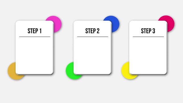 3-step infographic animation template, workflow diagram. 4K