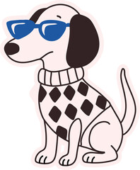 Trendy Dog in Sunglasses and Argyle Sweater