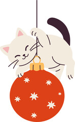 Playful Cat Hanging on Christmas Ornament
