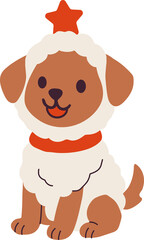Festive Puppy in a Lamb Costume with a Star Hat
