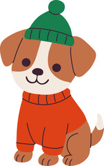 Cozy Puppy in Red Sweater and Green Beanie