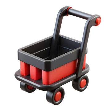 Red shopping cart isolated on white background with 3D transport elements