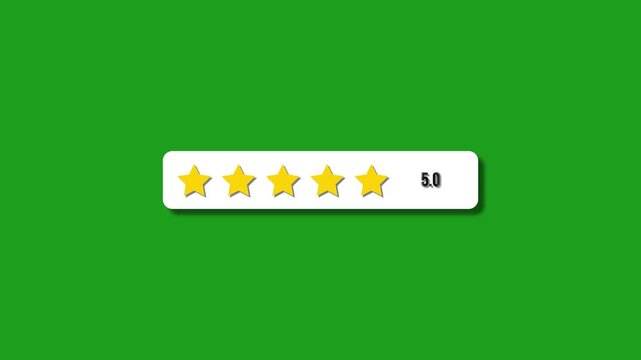 Five-star rating animation for apps, stores, and websites with product ratings. Chroma key background. 4K