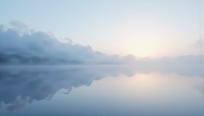 Fototapeta premium Serene Lake Reflection at Dawn Calm Water Landscape