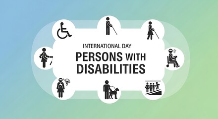 International day of persons with disabilities graphic with various disability symbols around text