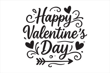 Stylized calligraphy design featuring the phrase happy valentine s day with hearts