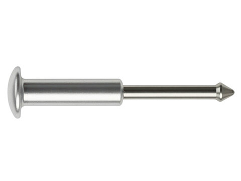Round head steel fastener with a grooved shank for driving on a transparent background