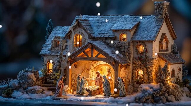 A poignant depiction of the Holy Family within the stable during the birth of Jesus, rendered with soft, ethereal light, capturing the sacred and tender moment of the Nativity.