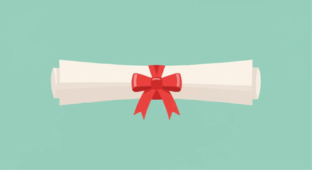 A diploma scroll tied with a red ribbon, symbolizing academic achievement and graduation, isolated on