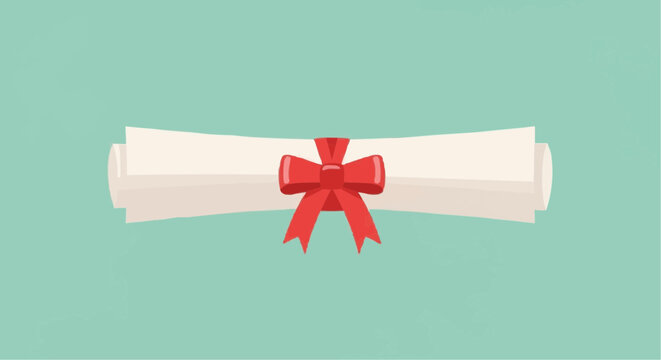 A diploma scroll tied with a red ribbon, symbolizing academic achievement and graduation, isolated on