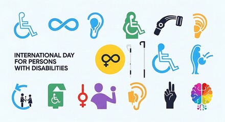 International day for persons with disabilities icons representing various conditions and challenges