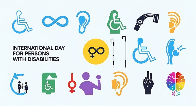 International day for persons with disabilities icons representing various conditions and challenges