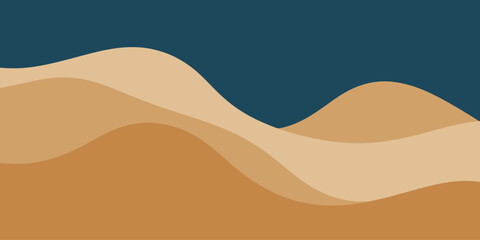 Abstract landscape with layered hills in shades of brown under a dark blue sky creating a serene scene