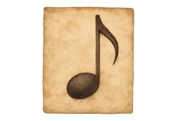 Eighth musical note in vintage style on aged parchment paper representing melody, sound, and classic music on transparent background
