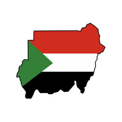Dynamic outline of Sudan filled with its national flag colors, representing national pride and geographical identity, perfect for travel and cultural projects.