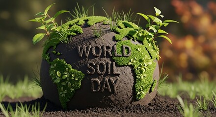 A globe made of soil with moss and plants celebrating world soil day in a garden setting