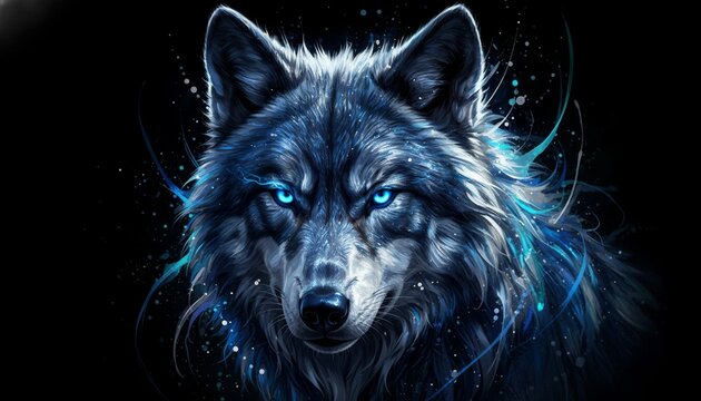 Mystical Alpha Wolf with Glowing Blue Eyes Digital Art