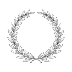 A hand drawn sketch of a laurel wreath with olive leaves and berries symbolizing victory and achievement.