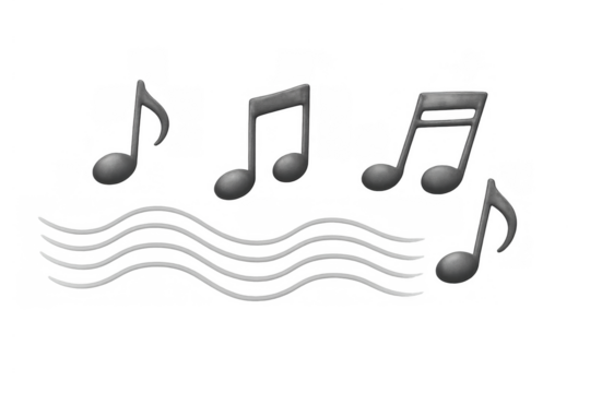 Music notes and sound waves illustration representing melody, audio, and musical expression on transparent background