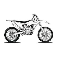 Obraz premium Detailed black and white line art illustration of a modern dirt bike