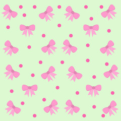 Pink Bows and Dots on Light Green