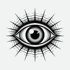 Eyeball with spider web for Halloween illustration.