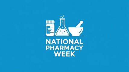 Celebrating national pharmacy week with iconic symbols of medicine and healthcare including a pill bottle beaker and mortar pestle