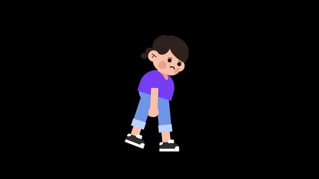 Sad walk girl animated character.Dejected young girl Walking Slowly. 2D Character Animation. Simple Flat Design

