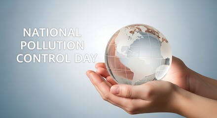 Commemorating national pollution control day with a transparent globe held in hands, symbolizing environmental awareness and the importance of pollution reduction efforts